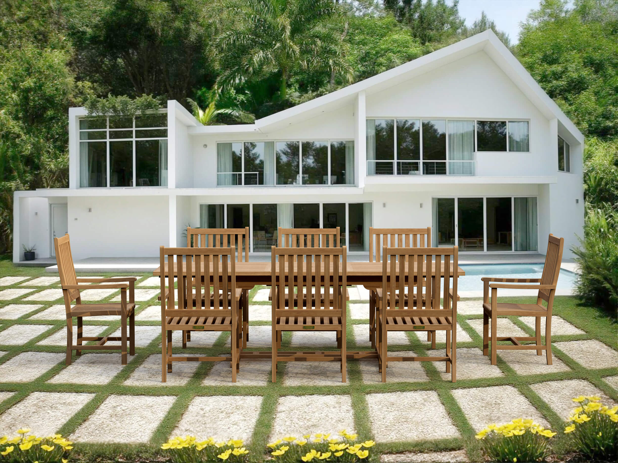 BAHAMA WILSHIRE ARMCHAIR 9-PC EXTENSION DINING SET - Image 1